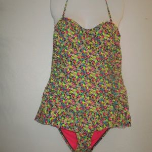 Vintage Hobie Swim dress bathing suit 70s ruffled